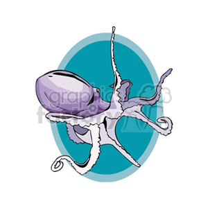 The image is a clipart illustration of an octopus. The octopus is depicted with a purple body and grayish tentacles, against a blue circular background which may represent water.