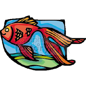 This is a clipart image of a red Betta fish, also known as a Siamese fighting fish, swimming underwater with a blue and green background to emulate a tropical aquatic environment.