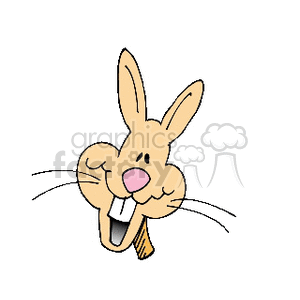 The image shows a cartoon of a happy smiling rabbit with one ear standing up and the other bent downwards. The rabbit appears to be laughing or grinning broadly.