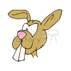 The clipart image depicts a cartoon rabbit. The bunny has large brown ears, a pink nose, and appears to be drawn in a simplified, playful style typical of illustrations aimed at a children's audience or for use in festive Easter decorations.