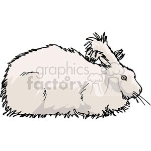 The clipart image features a single rabbit with prominent features including long ears, a fluffy tail, and a furry body. It looks like a stylized drawing rather than a realistic depiction. The rabbit appears to be seated on the ground.