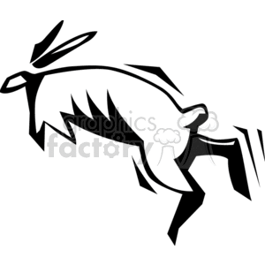 The image shows a stylized black and white clipart of a rabbit. The design is minimalistic, using bold lines and shapes to represent the rabbit in a side profile, with emphasis on its long ears, body, and legs positioned as if it's ready to hop or run.