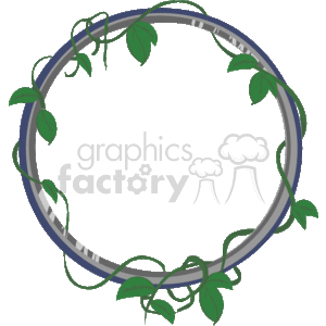 The clipart image shows a circular border or frame featuring a design of twisting vines with leaves. The vines are entwined to form the circular shape of the border, creating an organic and natural look, ideal for framing or as a decorative element in various designs.