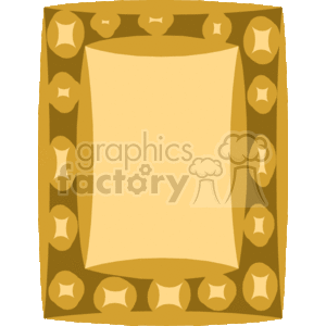 The image shows a decorative clipart frame or border. The frame is rectangular with ornate detailing, having a series of star-like shapes and circular motifs around its periphery, possibly mimicking the look of embossed or carved designs. The central portion of the frame is a plain, lighter-colored rectangle that could serve as a background for text or as a placeholder for other content. The color scheme is monochromatic, with different shades of beige or light brown, giving it a simplistic and possibly vintage look that could be used for various decorative purposes in a document or artwork.