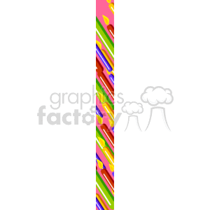 This image is a border or frame, which is made up of a colorful, abstract, wavy pattern featuring a mix of bright colors such as pink, green, yellow, red, and blue representing birthday candles - which are lit. The image is a vertical strip of patterned design.