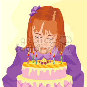 The clipart image features a young girl with her eyes closed, seemingly making a wish as she is about to blow out the candles on her birthday cake. The birthday cake is adorned with multiple lit candles and decorative icing.