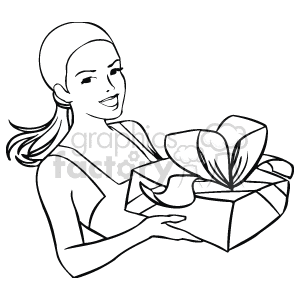 The clipart image shows a stylized drawing of a woman holding a gift box with a ribbon. The woman appears to be happy or smiling, suggesting a festive or celebratory mood consistent with the holiday season.