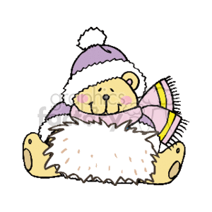 The clipart image displays a cuddly teddy bear wearing a hat and a scarf, signifying a festive Christmas theme. The bear appears to be in a happy or content state, potentially representing holiday cheer and warmth.