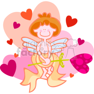 The image depicts a stylized representation of a cupid, typically associated with Valentine's Day. The cupid is an angelic figure with wings, holding a bow with a heart-shaped arrow. Surrounding the cupid are multiple hearts of varying sizes, suggesting themes of love and romance, which are central to the celebration of Valentine's Day.