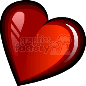 This clipart image features a stylized red heart, commonly associated with love and affection. Its glossy appearance gives it a three-dimensional effect, making it pop against the background. The heart is the central and only figure in the image, depicted in bold red tones with highlights and shadows to give depth.