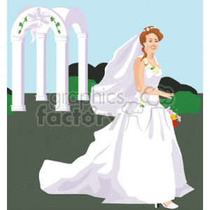 bride with a chapel in the background 