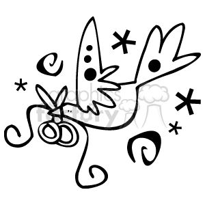 The clipart image depicts a stylized bird with a whimsical design, holding a pair of wedding rings joined by a ribbon. The bird appears to be in mid-flight and is surrounded by decorative stars and swirls. The overall design has a playful and celebratory feel, often associated with events like weddings or parties.