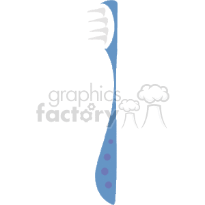 The image appears to be a simple clipart illustration of a toothbrush. The toothbrush has bristles at the top and a patterned handle that is predominantly blue with a couple of lighter blue or purple dots.