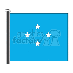 The image is a clipart representation of the flag of Micronesia. It features a light blue background with four white stars arranged in a diamond pattern.