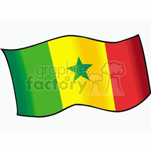 The clipart image depicts the flag of Senegal. The flag consists of three vertical bands of green, yellow, and red, with a green five-pointed star centered on the yellow band.