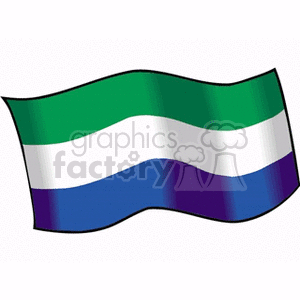 This image features the flag of Sierra Leone, shown as a clipart graphic. The flag consists of three equally sized horizontal bands of color: the top band is green, the middle is white, and the bottom band is blue.