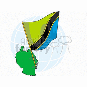 The clipart image features the national flag of Tanzania overlaid on a globe background, with the green silhouette of the Tanzanian landmass positioned in the foreground.
