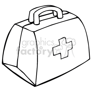 The clipart image displays a basic drawing of a doctor's bag or medical bag, featuring a handle on top and a prominent red cross symbol on the side, which is generally recognized as a symbol for medical assistance or first aid.