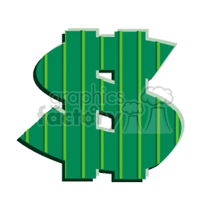 The image shows a green dollar sign with green stripes. The dollar sign is composed of thin, vertical stripes. The stripes are evenly spaced and form a symmetrical shape. 