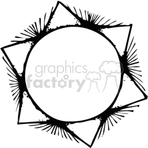 The image is a black and white clipart of a circular shape with pointed rays extending outward, resembling a stylized sun or a starburst. It has a country or rustic aesthetic with a rough, hand-drawn look. The center of the image is a blank circle that could be used for text or other graphic elements.
