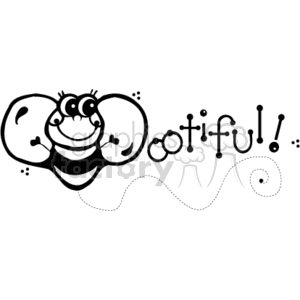 The clipart image features a cartoon bee with a playful expression. The bee is flying, and the word Beautiful! is playfully integrated with the image. The word actually reads Beeootiful! substituting the beginning of the word beautiful with bee, making a pun that associates the bee with the concept of beauty. The flight trail of the bee ends in a spiral. The overall style suggests a fun, lighthearted theme, commonly associated with summer and positive, cute designs.