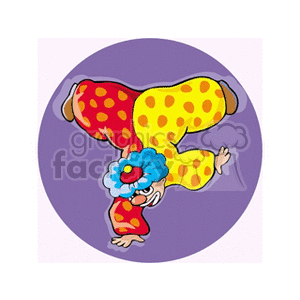 A Funny Clown wearing Polkadots Doing a Handstand with one Hand