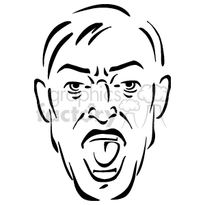 The clipart image depicts a line drawing of a person's face. It portrays a facial expression that may be interpreted as surprised or yelling, with the mouth open wide, eyebrows raised, and eyes wide open.