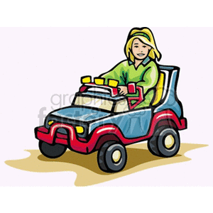 A girl riding in a toy truck