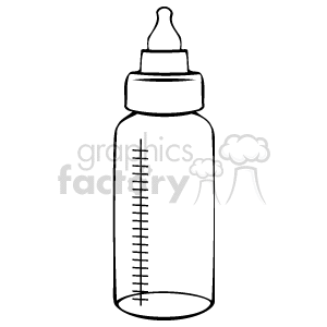 The image is a clipart illustration of a baby bottle, typically used for feeding infants with milk or formula. It has measurement markings along the side and a nipple on top for the baby to drink from.