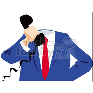 Headless man wearing a suit holding a telephone