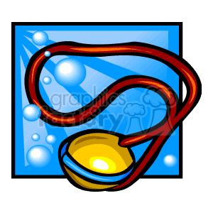 This clipart image depicts a lasso or loop of rope that ends in a noose or slip knot, set against a backdrop suggestive of water with bubbles. The rope appears dynamic, as if it’s in mid-swing, and the image has a cartoon-like style.