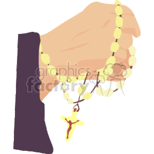 This clipart image depicts a pair of human hands clasped in prayer, holding a yellow-beaded rosary with a cross. The person is likely expressing faith or participating in a religious practice associated with Christianity.