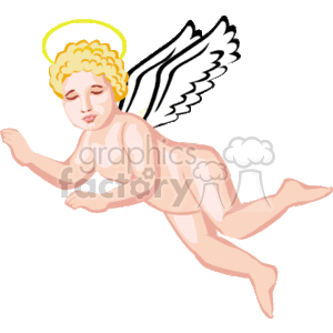 The clipart image depicts an angel with white wings, a golden halo above its head, and its body posed as if it's flying or hovering.