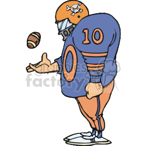 The clipart image depicts a cartoon figure wearing a number 10 football jersey and helmet, appearing to be in motion as if they have just thrown a football. The character is drawn in a humorous and exaggerated style, with a large, oversized jersey covering much of its body.