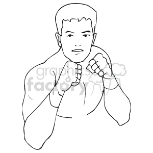 The clipart image features a line drawing of a male boxer in a defensive stance. He appears to be wearing gloves and is ready for a boxing match.