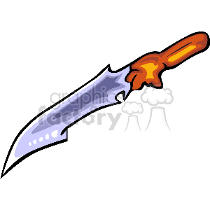The image features a stylized clipart of a knife with a curved blade and a detailed handle, which could possibly be indicative of a weapon used in martial arts.