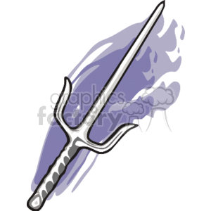 The image depicts a stylized sword with a distinctive hilt that has several cut-outs or designs, and a double-edged blade. It appears to be in motion or swiping through the air, as indicated by the dynamic, translucent blue streak behind it, suggesting speed or movement typically associated with martial arts.