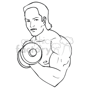 The clipart image shows a line drawing of a muscular individual lifting a dumbbell. The person has a serious expression, suggesting focus and determination during the workout.