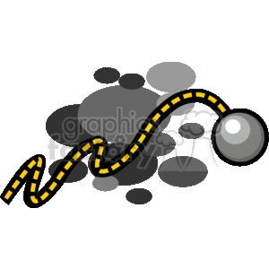 The image appears to be a stylized, simplified clipart representation of chimney sweep tools. It includes a flexible rod, typically used to clean the inside of a chimney, and at the end of the rod is a round brush for removing soot and creosote buildup within the chimney interior. The background includes an abstract cloud-like pattern, likely meant to represent soot, dust, or smoke.