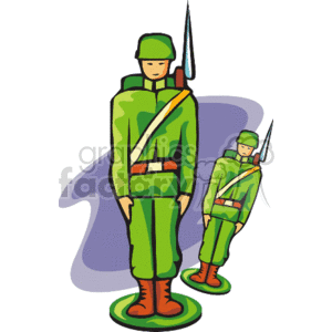 The clipart image features two toy soldiers. Both soldiers are depicted in a typical green uniform with helmets and are holding rifles. They stand on small circular bases, as is common with plastic army men designed for children's playsets.