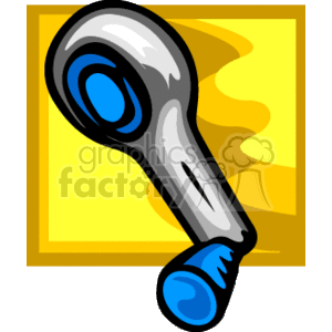 This clipart image shows a stylized representation of a manual car window winder, which is an automotive part used for raising and lowering the side windows of a vehicle equipped with manual windows. It consists of a crank handle that is rotated to operate the mechanism.