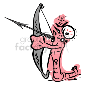 This clipart image depicts a stylized representation of the Sagittarius zodiac sign. It features a figure with the lower body of a horse and the upper body of a human, typically associated with the centaur from mythology, holding a bow and aiming an arrow upwards. The character is drawn in a cartoonish, sketch-like style with pink tones.