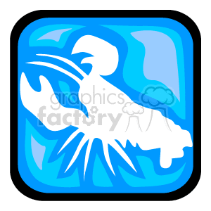 The image appears to be a stylized representation of the zodiac sign Cancer, symbolized by a lobster or crab. It is set against a blue background within a square border, and the creature is depicted in white with an abstract design.