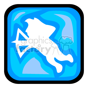 The clipart image depicts the Sagittarius zodiac sign symbol. It features a stylized representation of a centaur drawing a bow and arrow, a common symbol for Sagittarius, set against a blue background with abstract patterns.