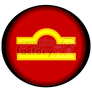 This clipart image features a simplified symbol for the zodiac sign Libra, which is typically represented by a set of scales. The symbol is depicted in gold color against a red circular background.