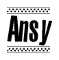 The image contains the text Ansy in a bold, stylized font, with a checkered flag pattern bordering the top and bottom of the text.