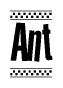 The clipart image displays the text Ant in a bold, stylized font. It is enclosed in a rectangular border with a checkerboard pattern running below and above the text, similar to a finish line in racing. 