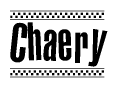 The image contains the text Chaery in a bold, stylized font, with a checkered flag pattern bordering the top and bottom of the text.