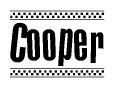 The image contains the text Cooper in a bold, stylized font, with a checkered flag pattern bordering the top and bottom of the text.