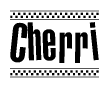 The clipart image displays the text Cherri in a bold, stylized font. It is enclosed in a rectangular border with a checkerboard pattern running below and above the text, similar to a finish line in racing. 